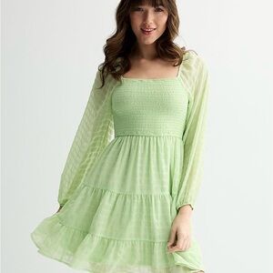 Green, Long Sleeve, mid length - Women's Dress